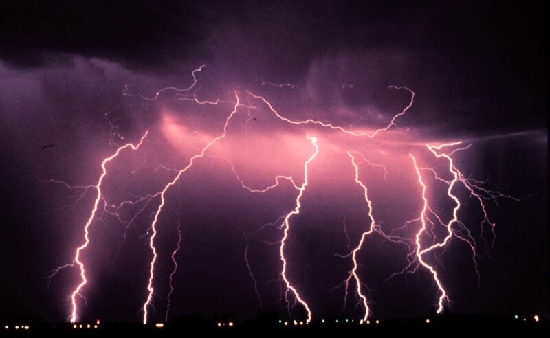 Multiple lightning strikes at night