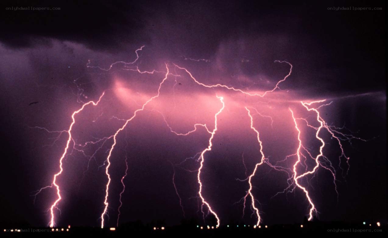 Multiple lightning strikes at night