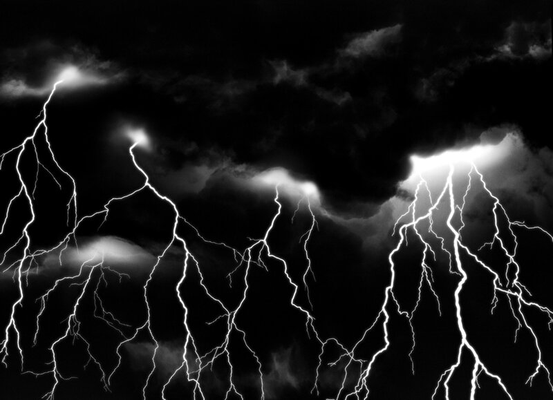 Multiple Lightning Strikes — Black, Dramatic, Night, Photograph, Clouds, Sky, White