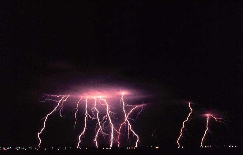 Multiple Lightning Strikes — Black, Dramatic, Night, Photograph, Clouds