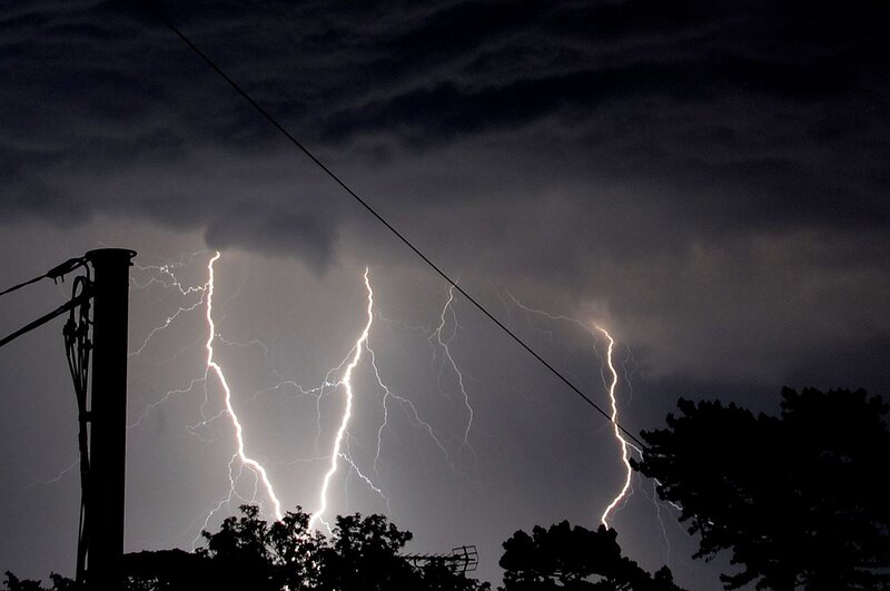 Multiple Lightning Strikes — Black, Dramatic