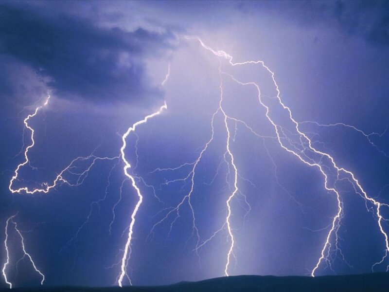 Multiple Lightning Strikes — Blue, Dramatic, Night, Photograph, Clouds
