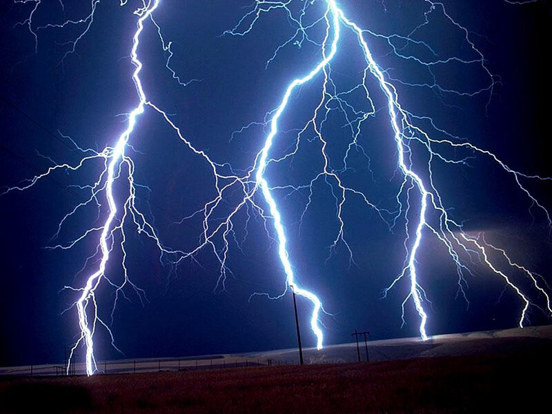 Multiple Lightning Strikes — Blue, Dramatic, Night, Photograph, Field