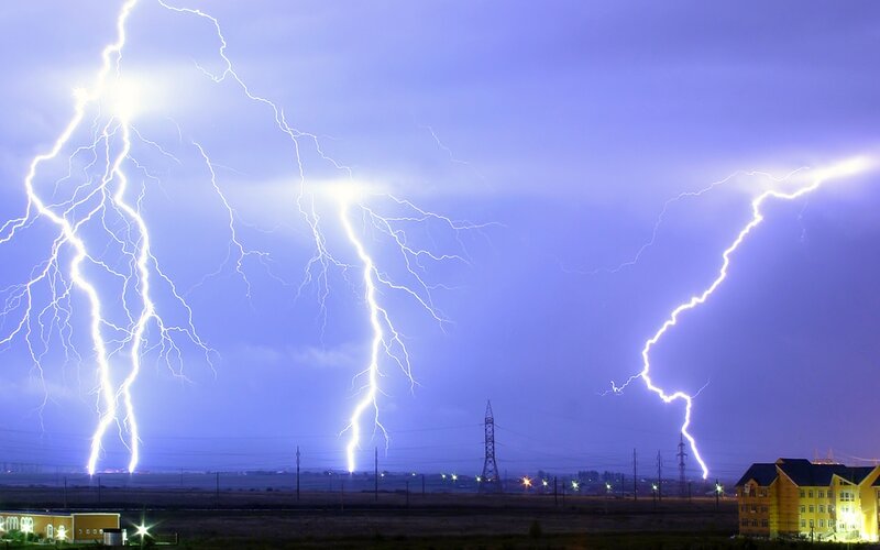 Multiple Lightning Strikes — Blue, Dramatic, Night