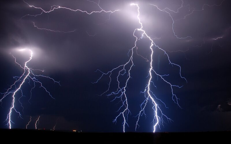 Multiple Lightning Strikes — Blue, Dramatic