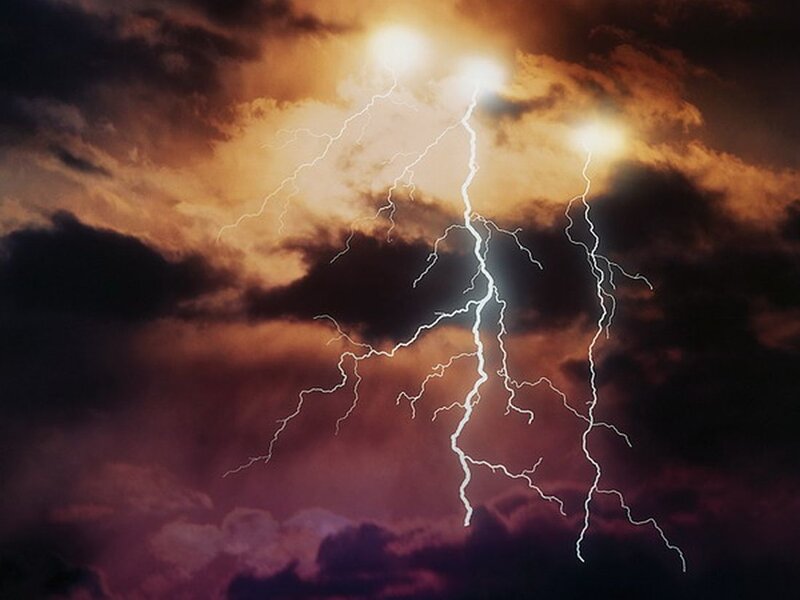 Multiple Lightning Strikes — Purple, Dramatic, Night, Photograph, Clouds, Sky