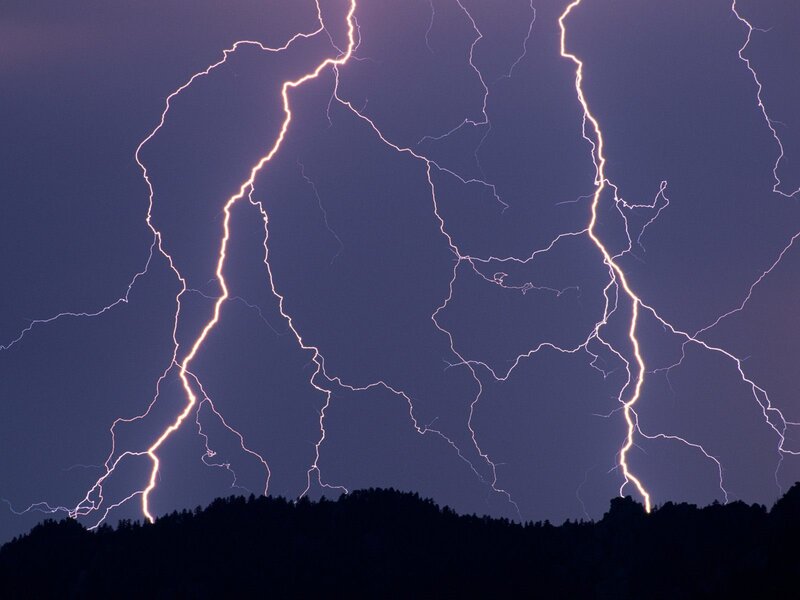 Multiple Lightning Strikes — Purple, Dramatic, Night, Photograph, Sky, Mountain