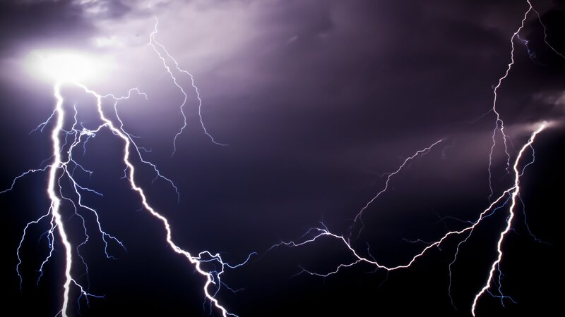 Multiple Lightning Strikes — Purple, Night
