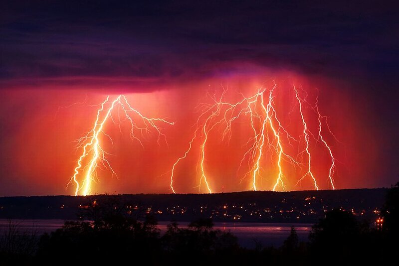 Multiple Lightning Strikes — Red
