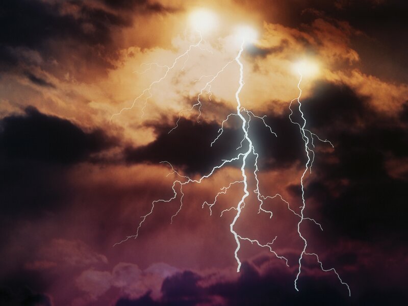 Multiple Lightning Strikes — White, Dramatic