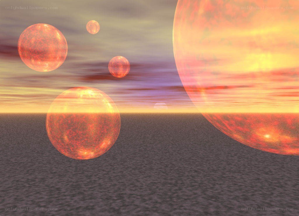 Multiple planets in a sunset sky