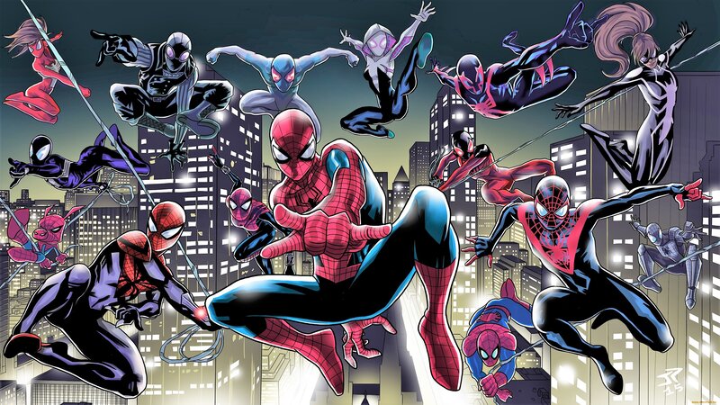 Multiple Spider-heroes in Action