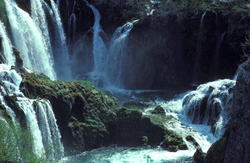 Multiple Waterfalls Cascading — Green