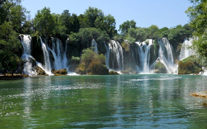 Multiple Waterfalls — Green, Serene, Afternoon, Photograph