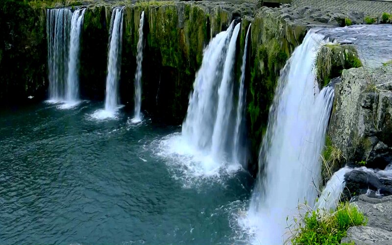 Multiple Waterfalls — Green, Serene, Photograph, River, Rocks
