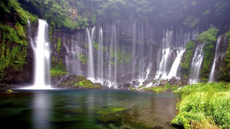 Multiple Waterfalls — Green, Serene, Photograph, River