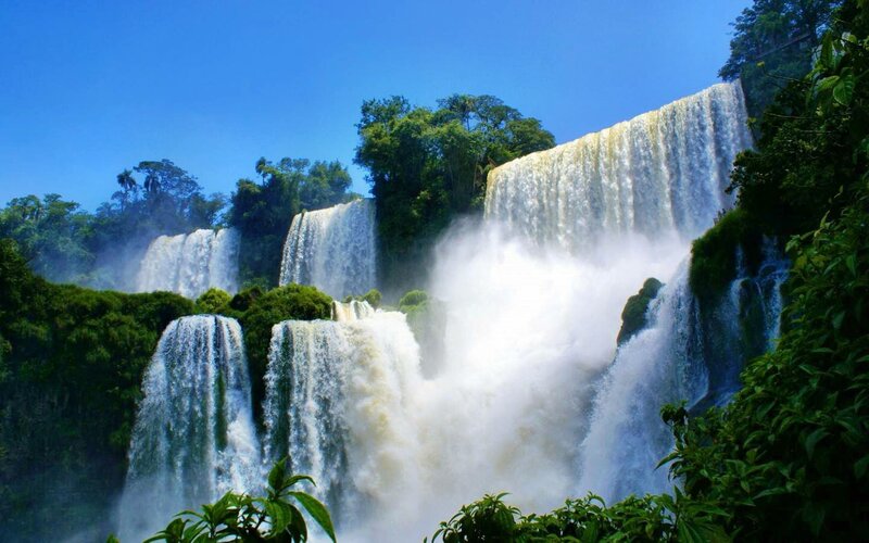 Multiple Waterfalls in Forest — Blue