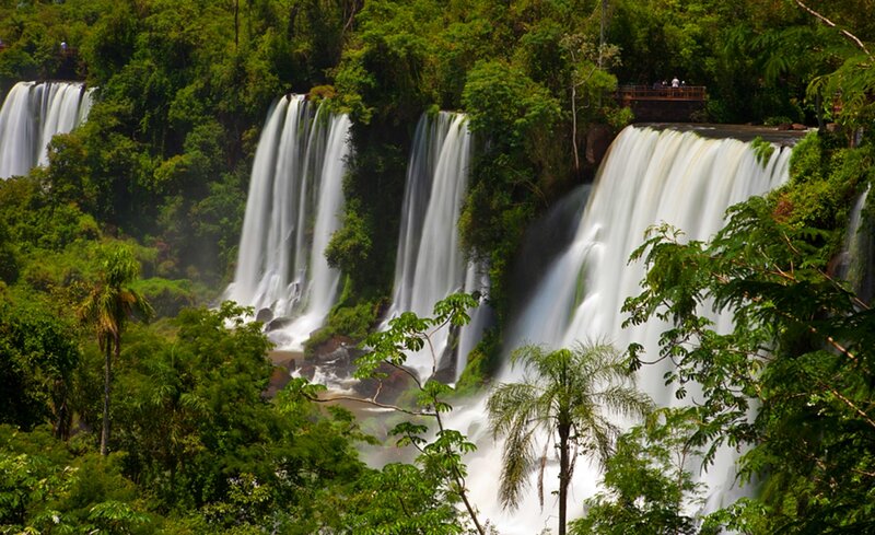 Multiple Waterfalls in Forest — Green, Natural