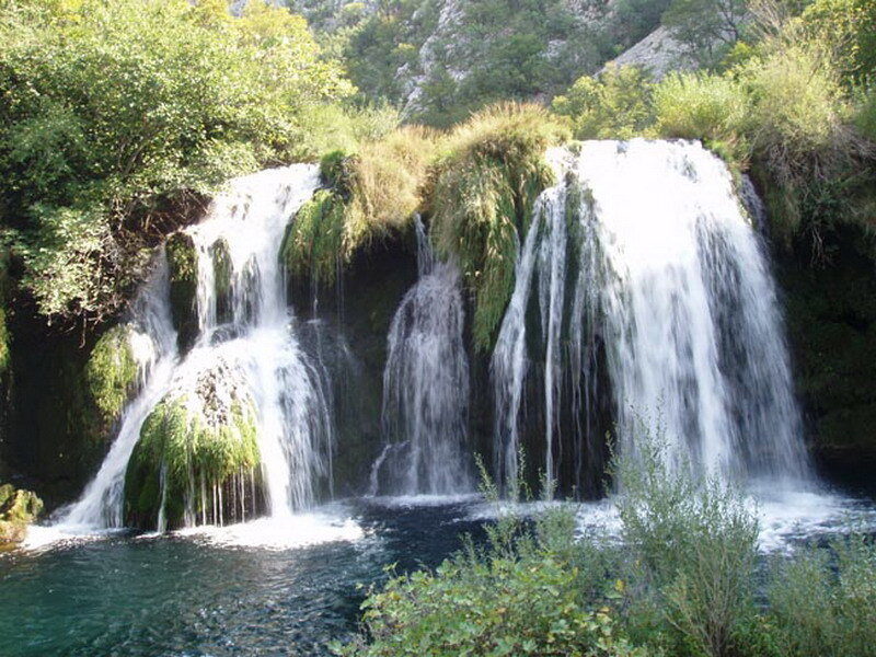 Multiple Waterfalls in Forest — Green, Serene, Afternoon, Photograph