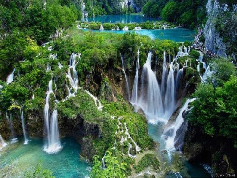 Multiple Waterfalls in Forest — Green, Serene, Afternoon, Photograph, Trees, Lakes