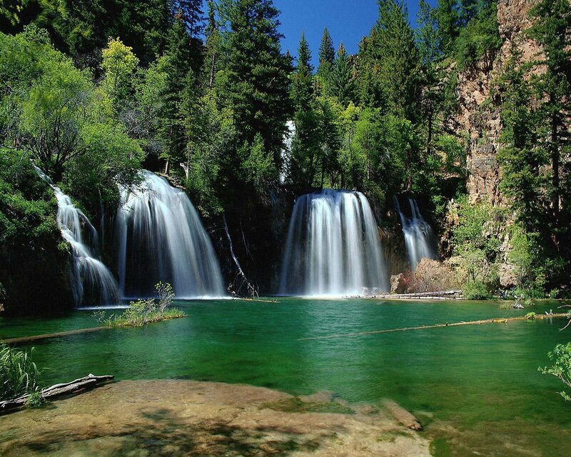Multiple Waterfalls in Forest — Green, Serene