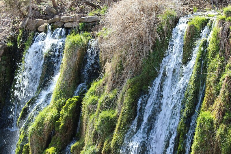 Multiple Waterfalls on Cliff — Green, Natural
