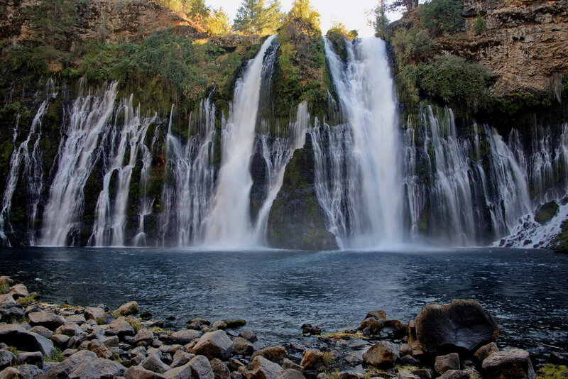 Multiple Waterfalls on Cliff — Green, Serene, Afternoon