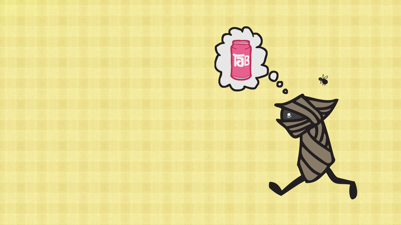 mummy character thinking of tab soda
