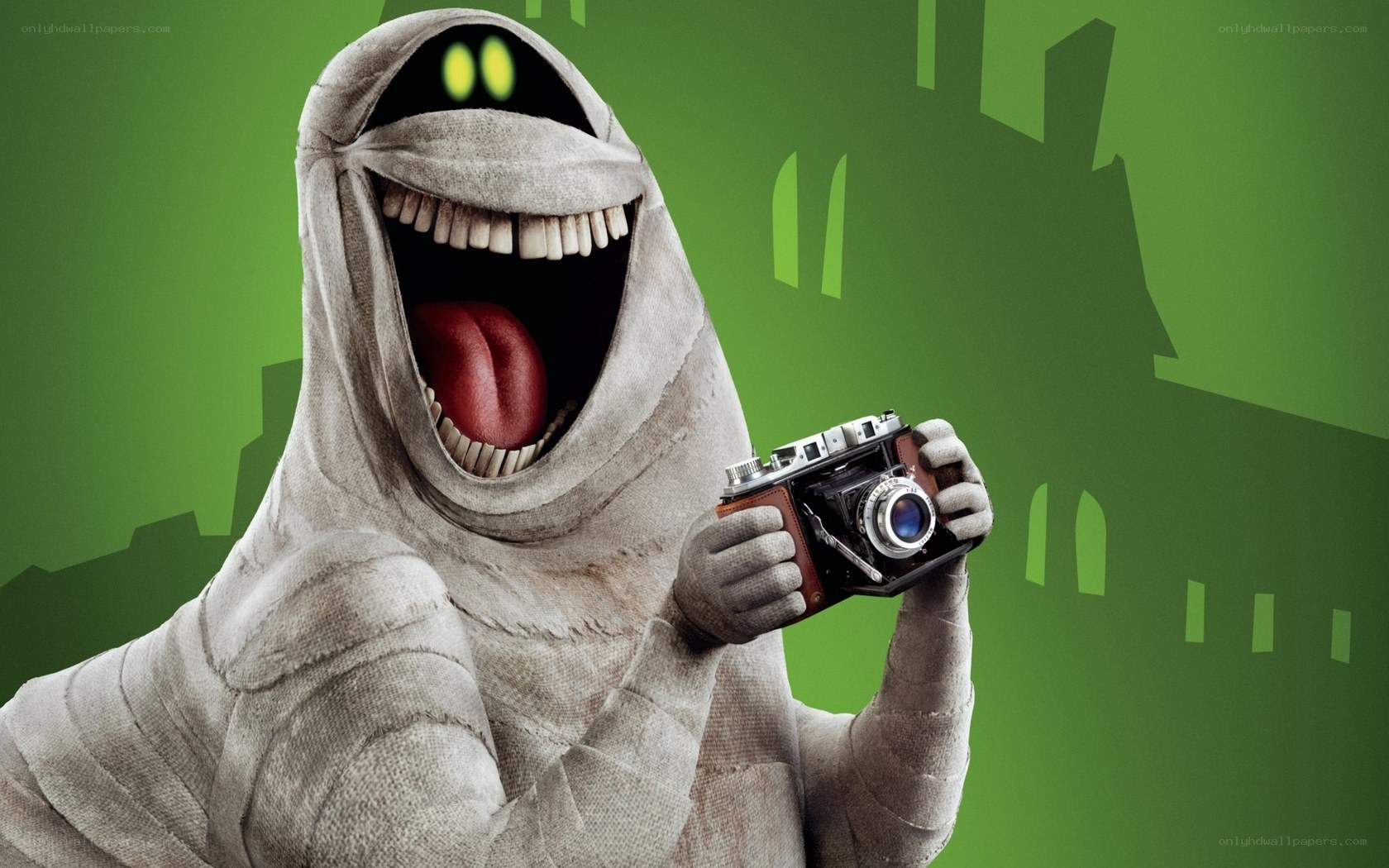 mummy character with camera