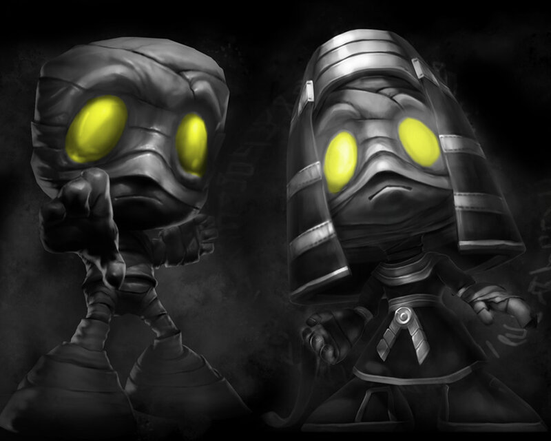 mummy characters in dark setting