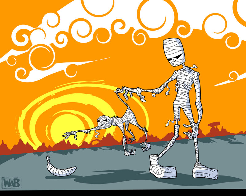 mummy chasing monkey