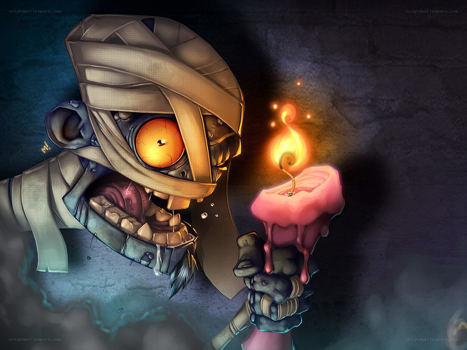 mummy holding a candle