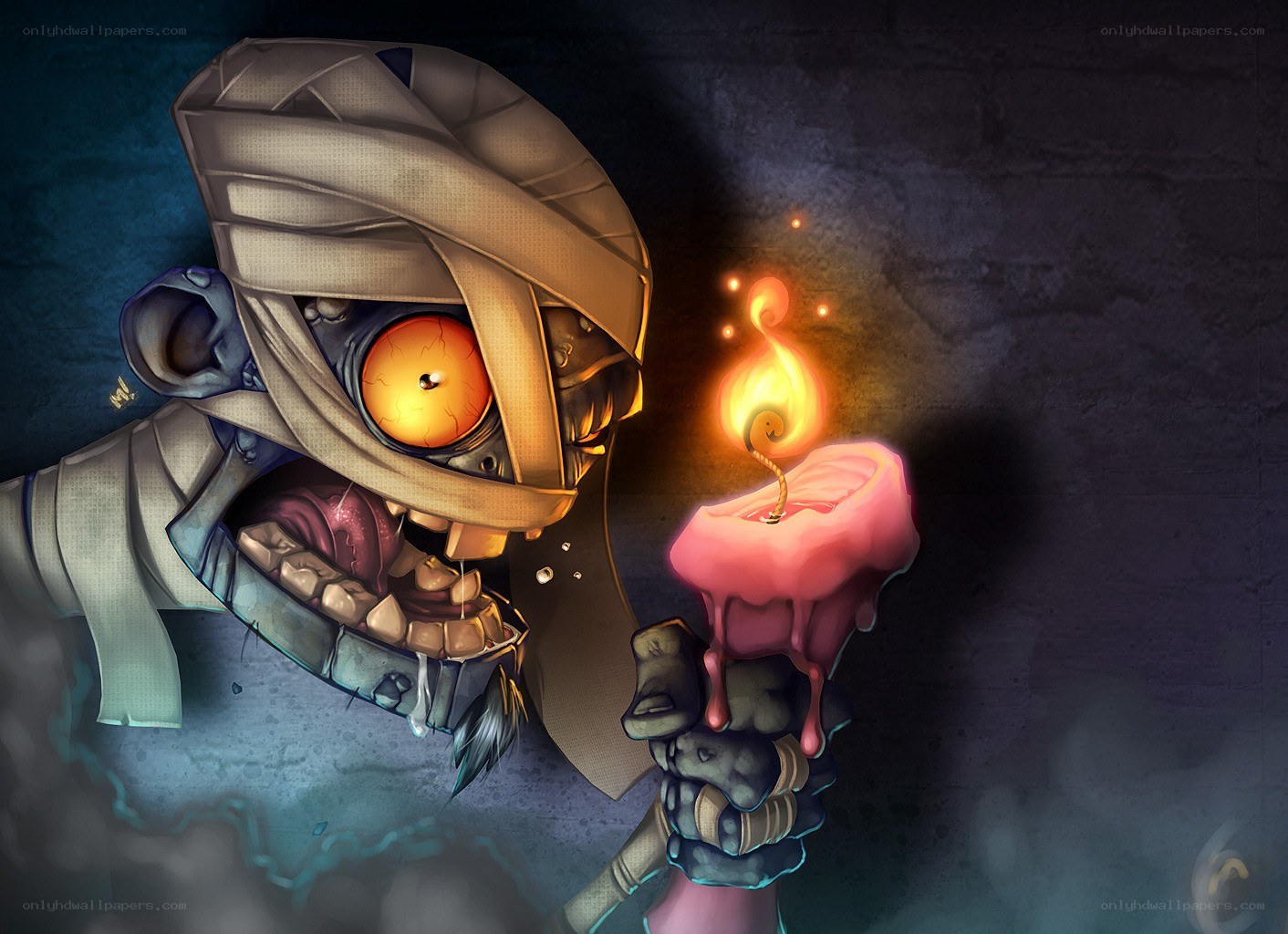 mummy holding a candle