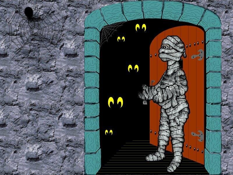 mummy in a spooky doorway