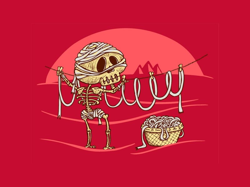 mummy skeleton hanging laundry