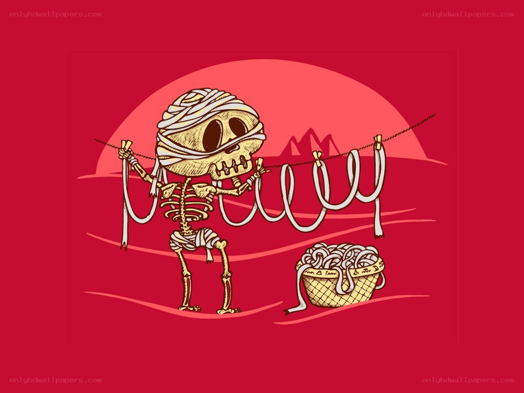mummy skeleton hanging laundry