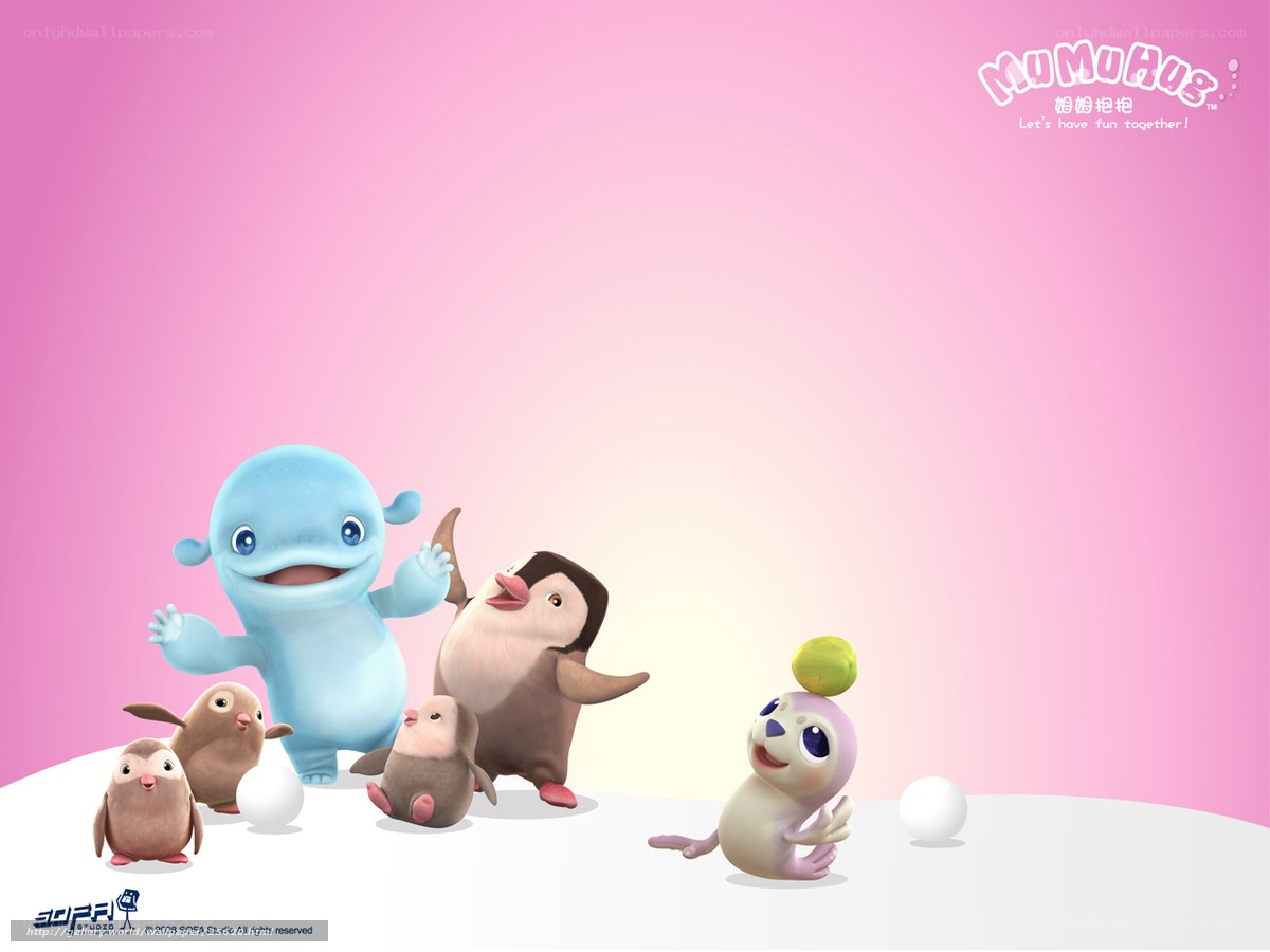 Mumu Hug characters on pink background