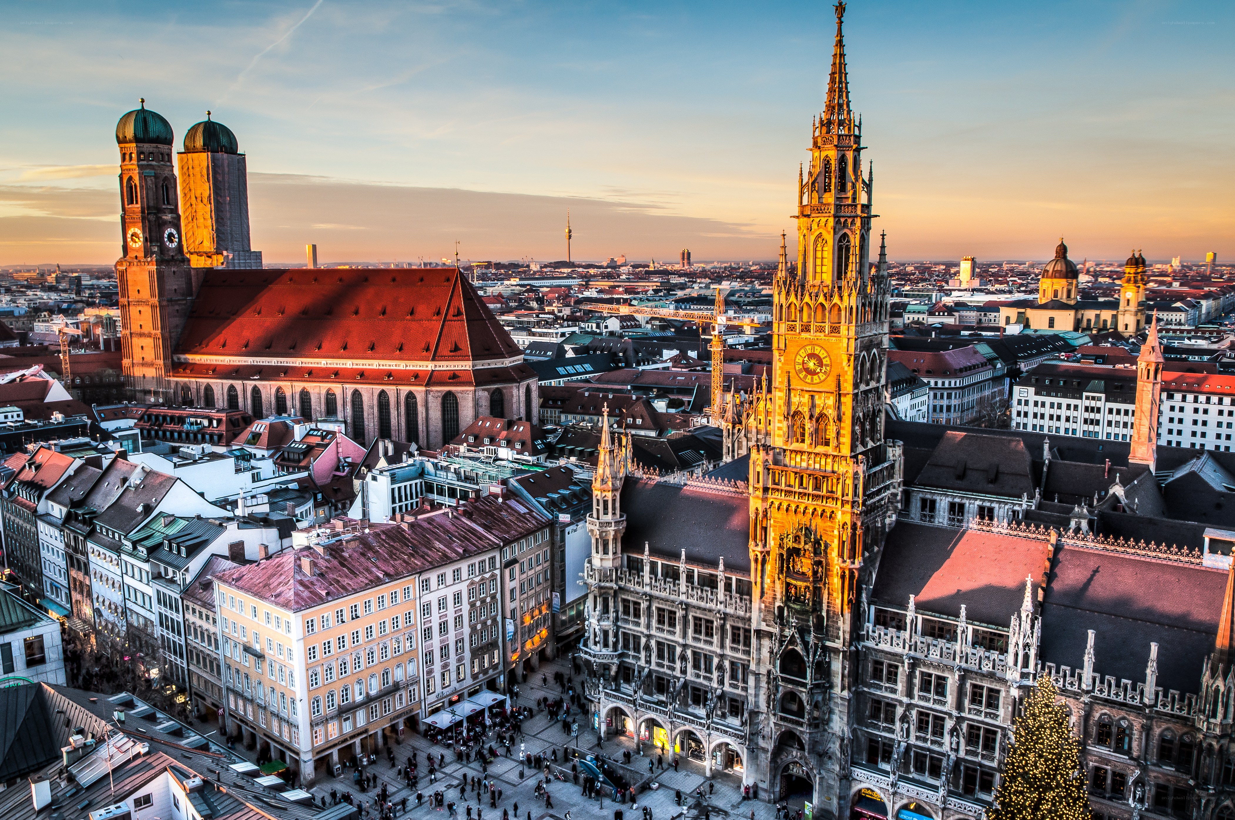 Munich cityscape at sunset