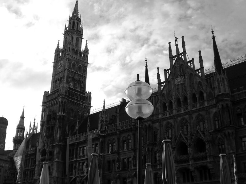Munich town hall in black and white