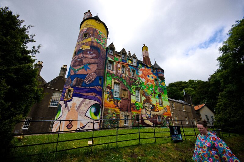 Mural-covered castle in Scotland