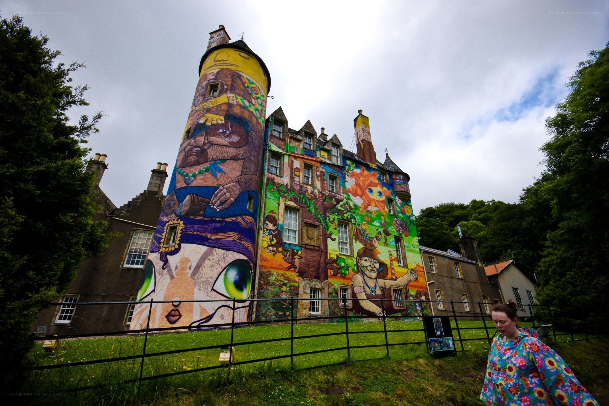 Mural-covered castle in Scotland