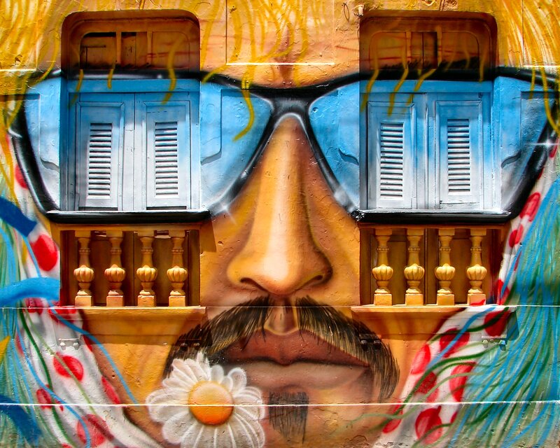 Mural of a Man's Face — Blue