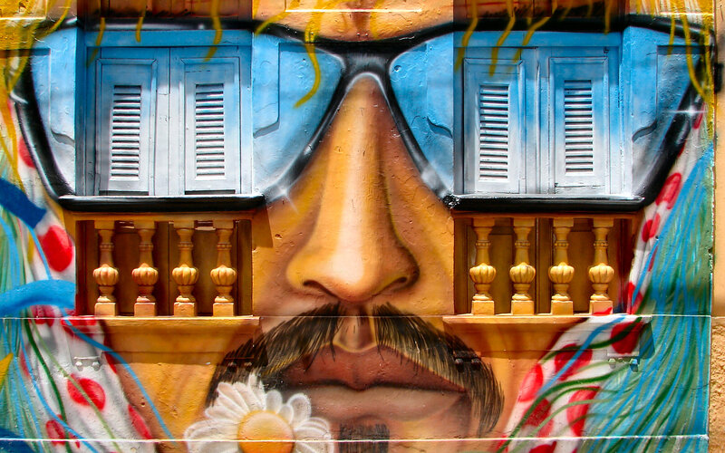 Mural of a Man's Face — Blue, Vibrant