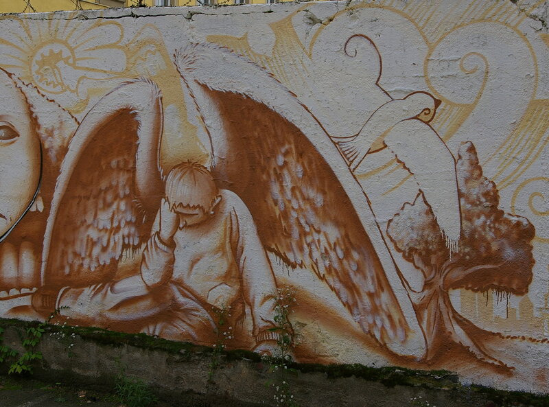 mural of angel and child