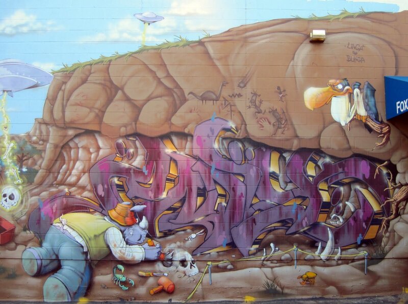 mural of cartoon archaeologist