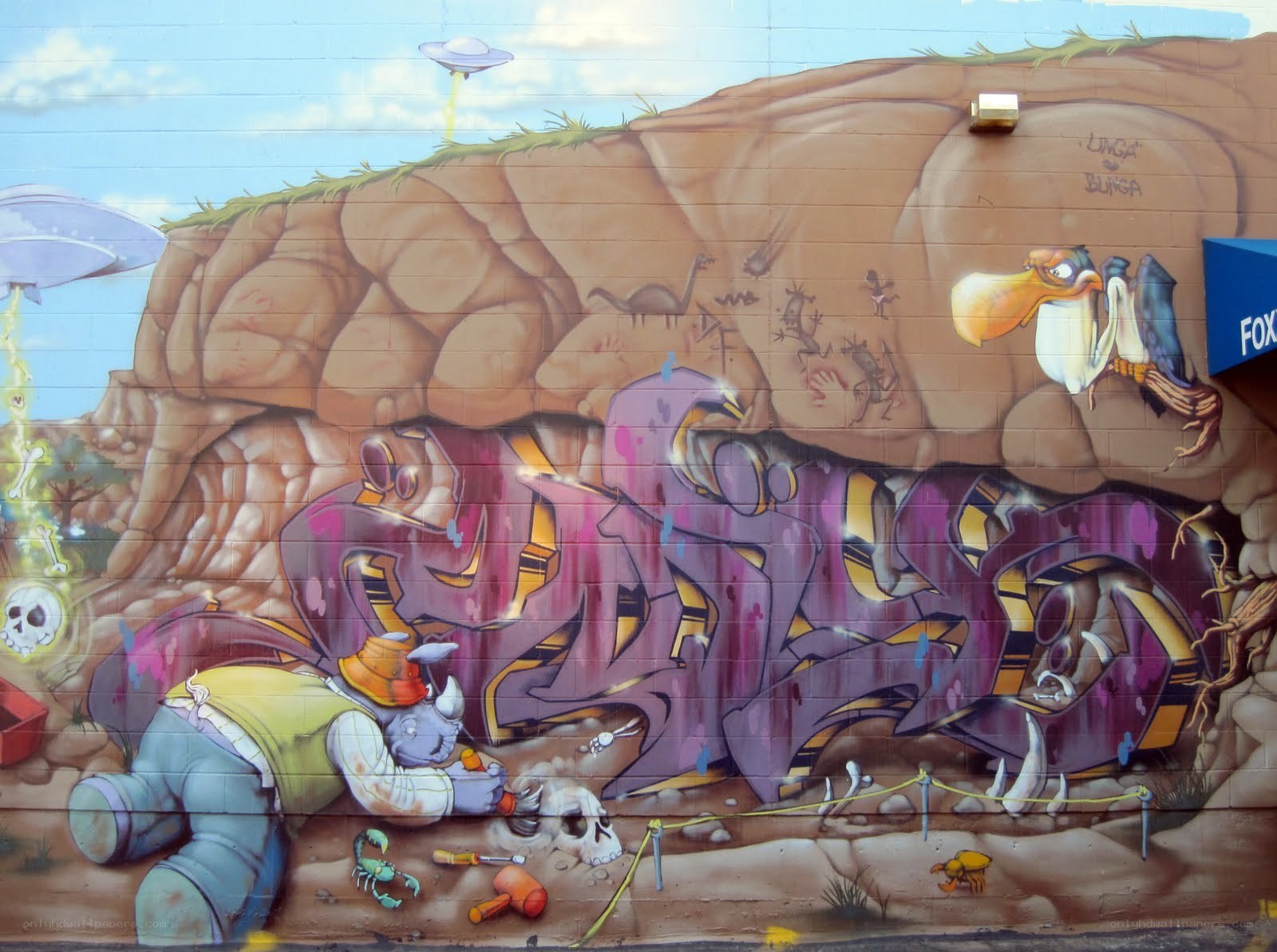 mural of cartoon archaeologist