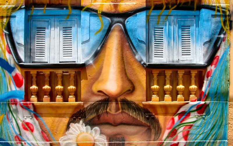 mural of face with sunglasses