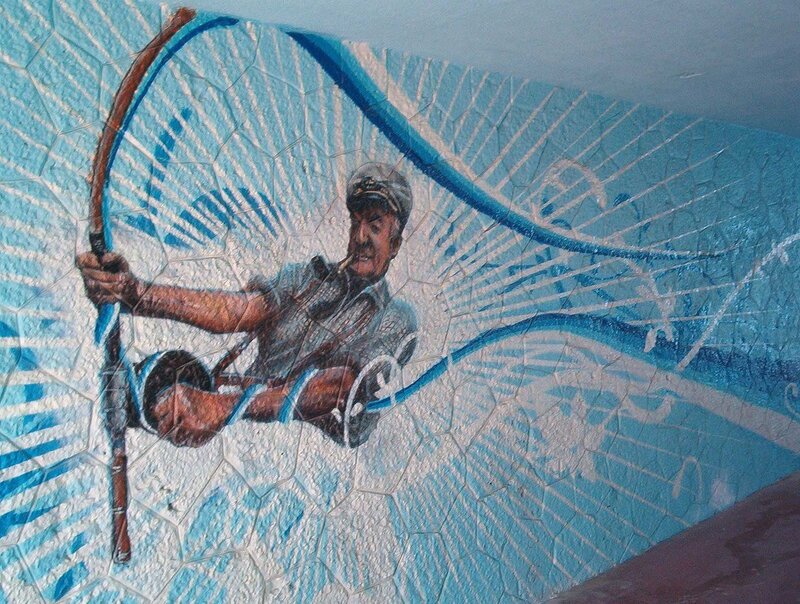 mural of fisherman with bow
