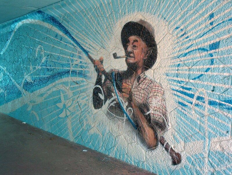 mural of fisherman with pipe