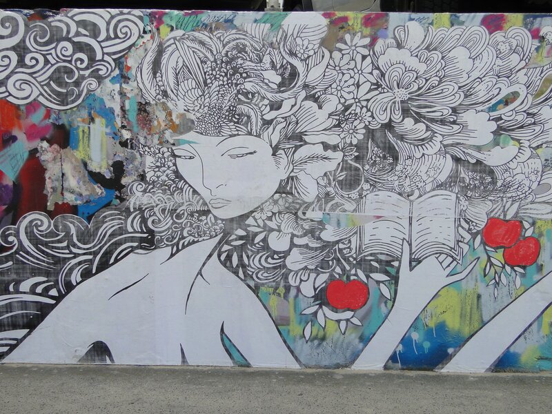 mural of woman with flowers